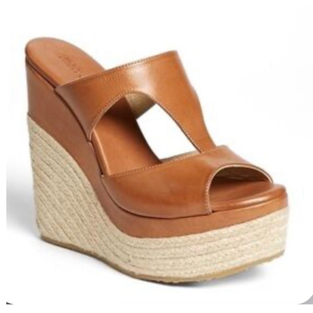 Jimmy Choo Tan Leather Espadrille Wedge Sandals - Picture 2 of 15